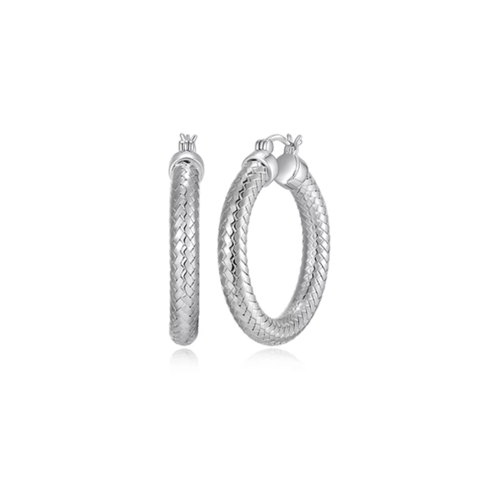 Charles Garnier Sterling Silver "New Mesh" 5mm Woven Tube 35mm Hoop Earrings - Silver