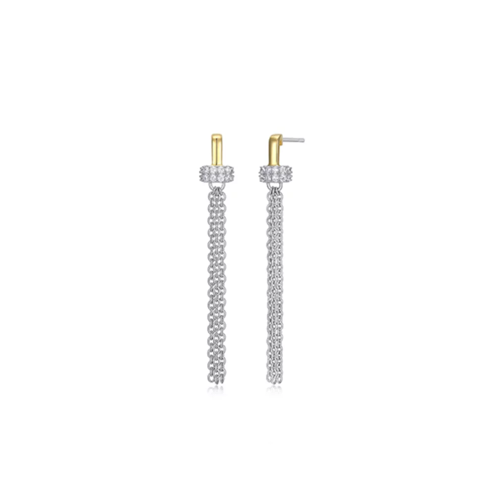 Boucles d'oreilles Charles Garnier en argent sterling "New Mesh" avec pampille et clous en zircon cubique - argent et or
