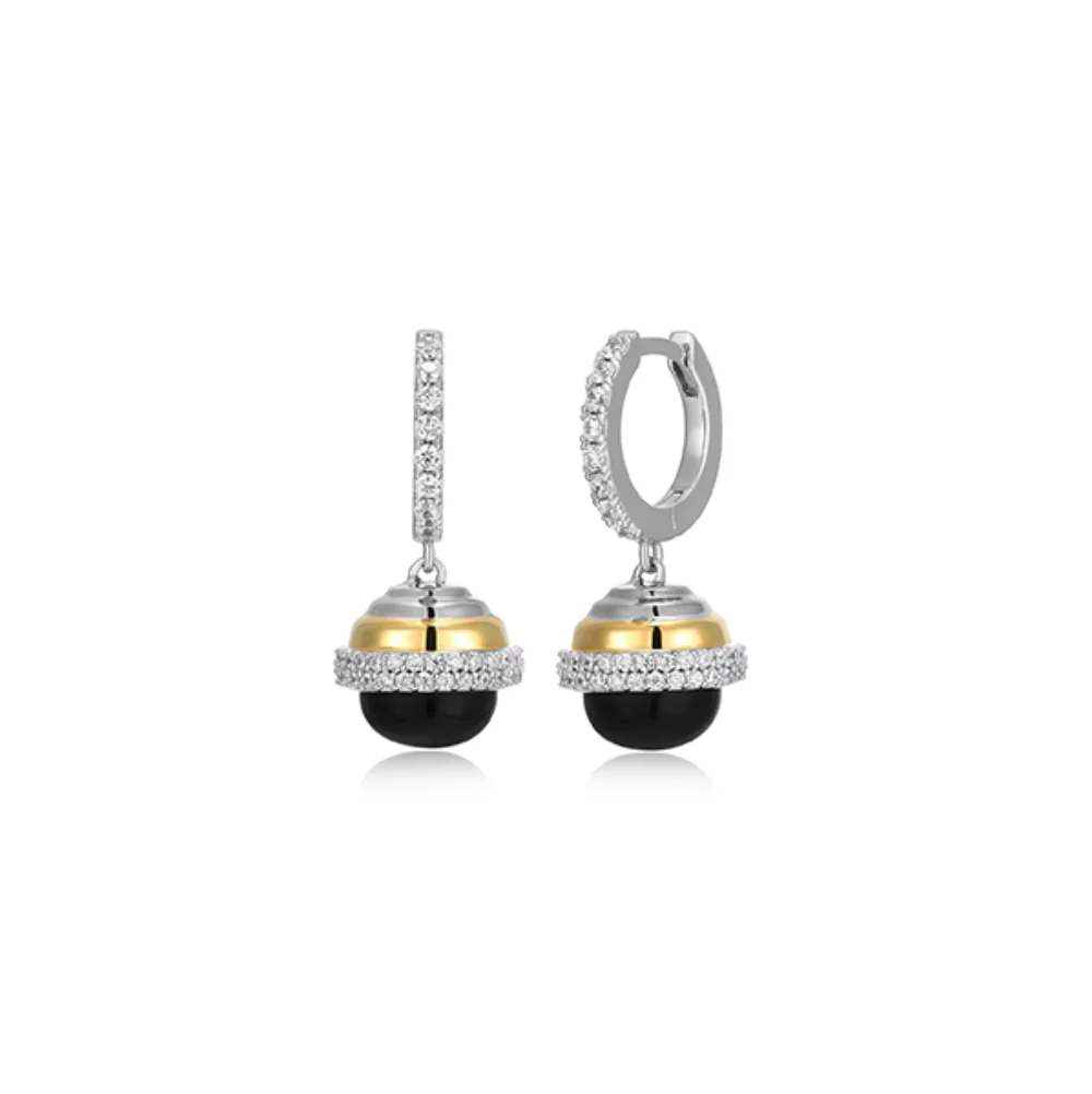 Charles Garnier Boucles d'oreilles "New Mesh" en argent sterling avec véritable agate et zirconium - Argent et Or