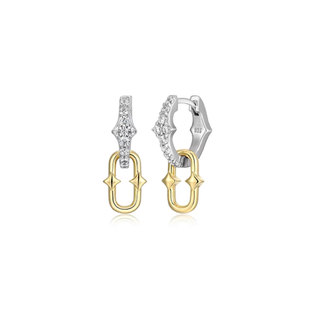 Charles Garnier Sterling Silver "New Mesh" Drop On Hoop Earrings with CZ -Silver and Gold