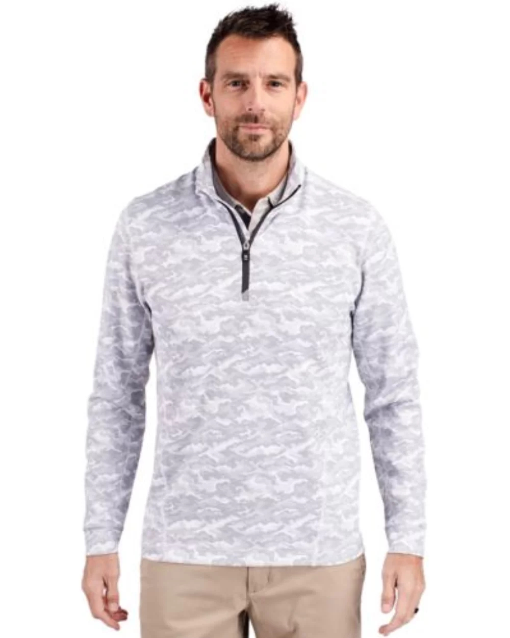 Pull-over Cutter & Buck Traverse Stretch Camo Print Eco à quart de zip pour hommes de grande taille.