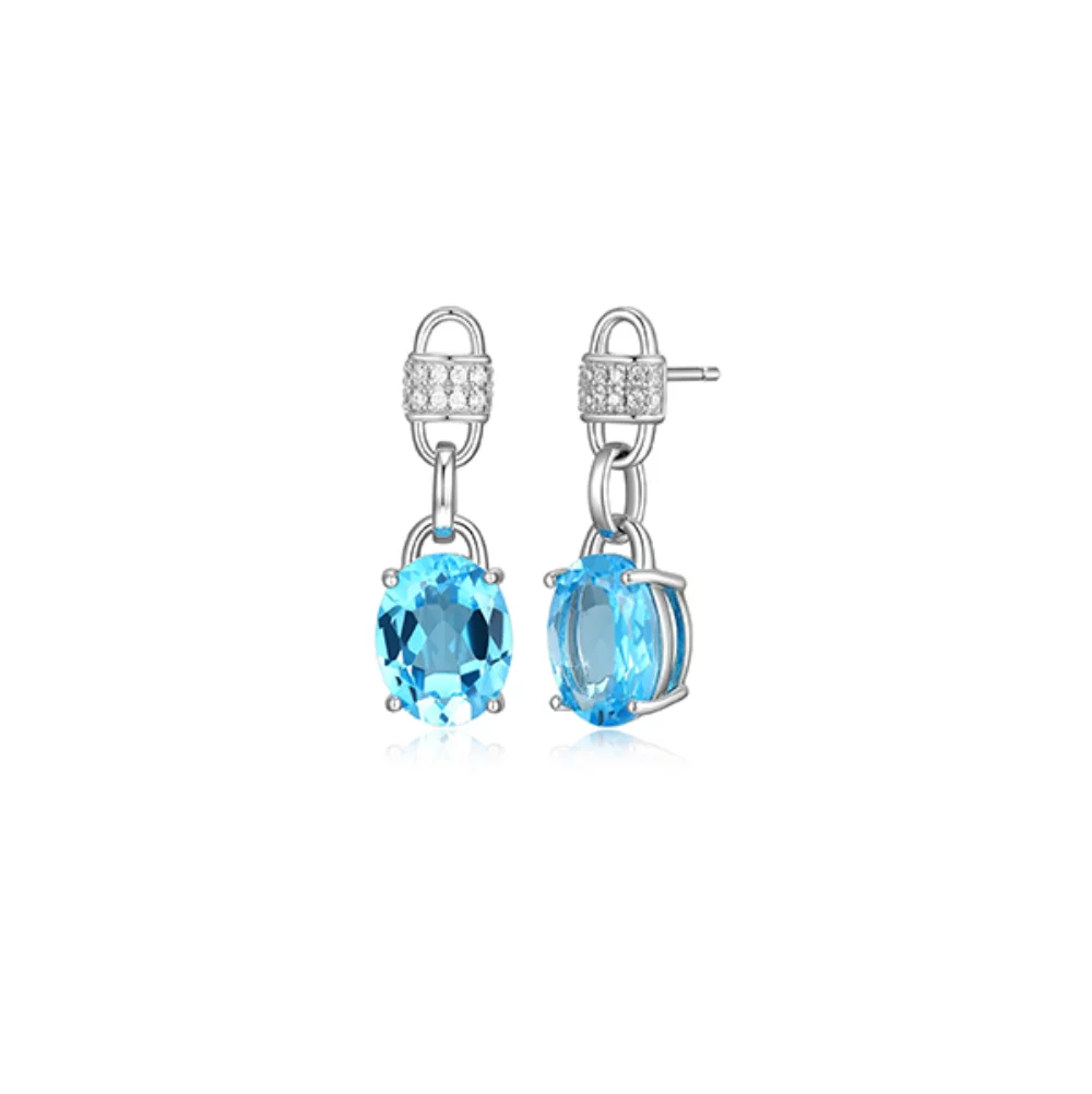 Charles Garnier Sterling Silver "Prism" Genuine Topaz & CZ Stud Earrrings - Silver