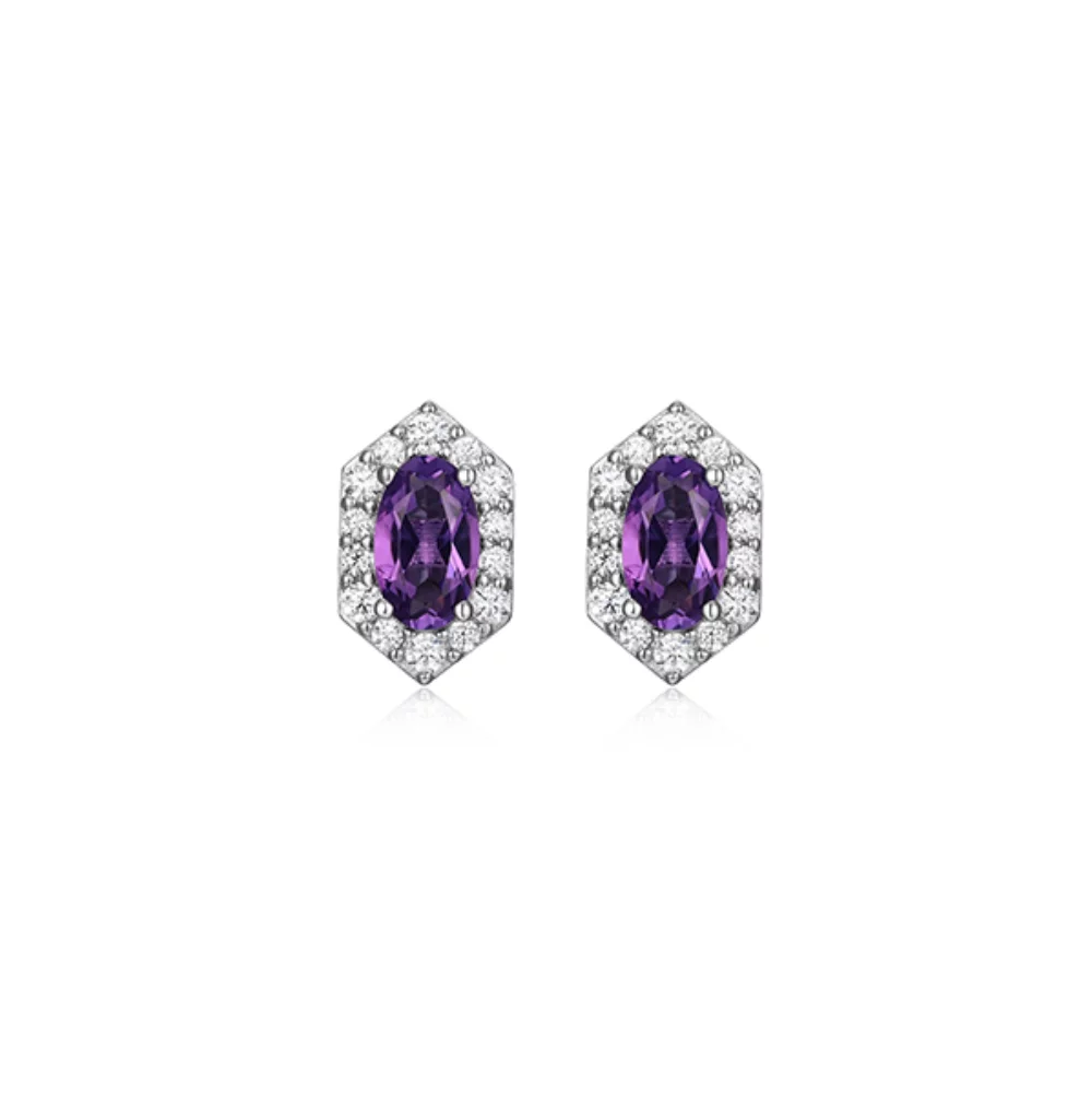 Charles Garnier Sterling Silver "Prism" Genuine Amethyst & CZ Stud Earrings - Silver