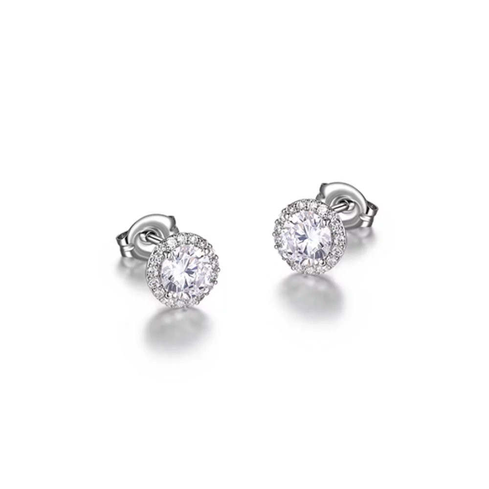 Diamondlite Cubic Zirconia 5mm Round Halo Stud Earrings - Silver