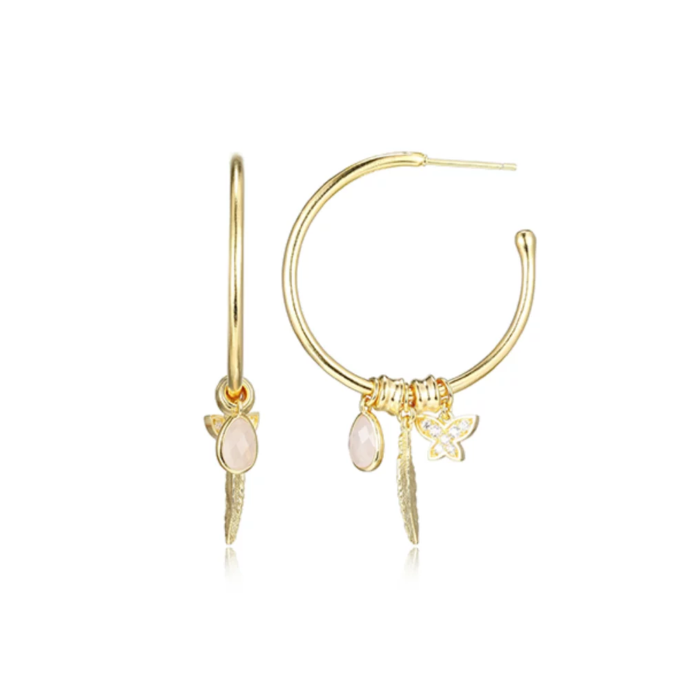 Poetic Collection 30mm Diamondlite CZ Butterfly and Feather Charm Earrings - Gold