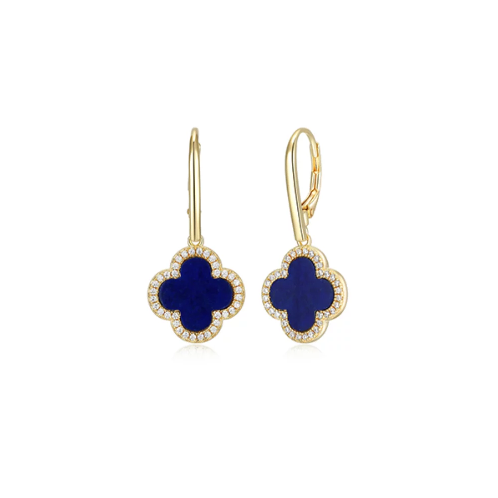 Charles Garnier Sterling Silver "Bliss" Lapis Lazuli and Diamondlite Clover Earrings - Gold