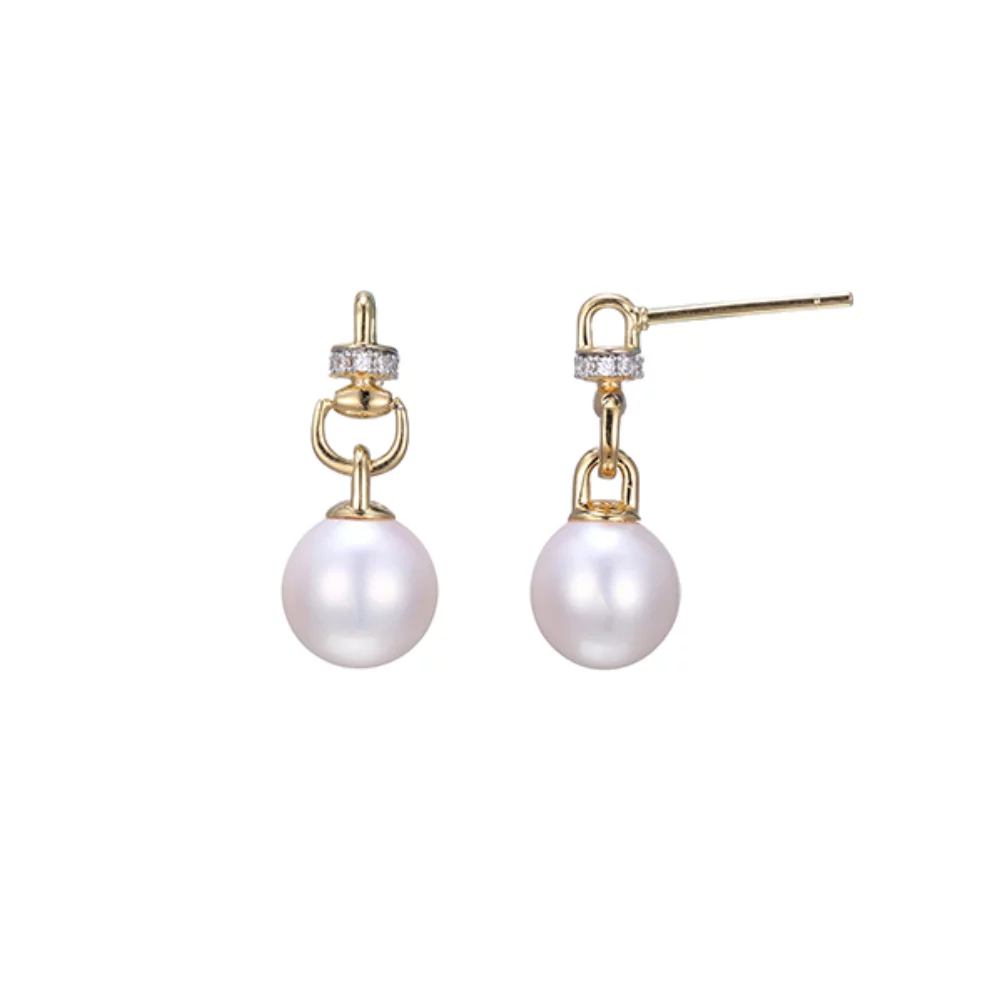 Charles Garnier Sterling Silver "Venus" Genuine White Pearl With CZ Drop Stud Earrings