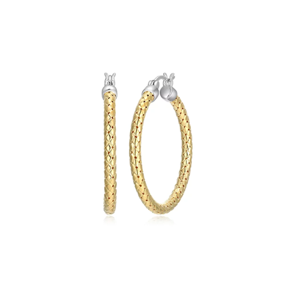 Charles Garnier Sterling Silver "New Mesh" 3mm Woven Tube 35mm Hoop Earrings - Silver and Gold