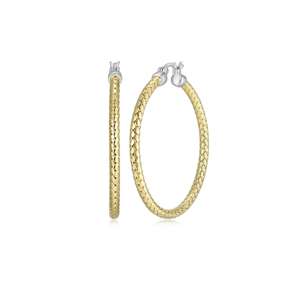 Charles Garnier Sterling Silver "New Mesh" 3mm Woven Tube 45mm Hoop Earrings - Silver and Gold