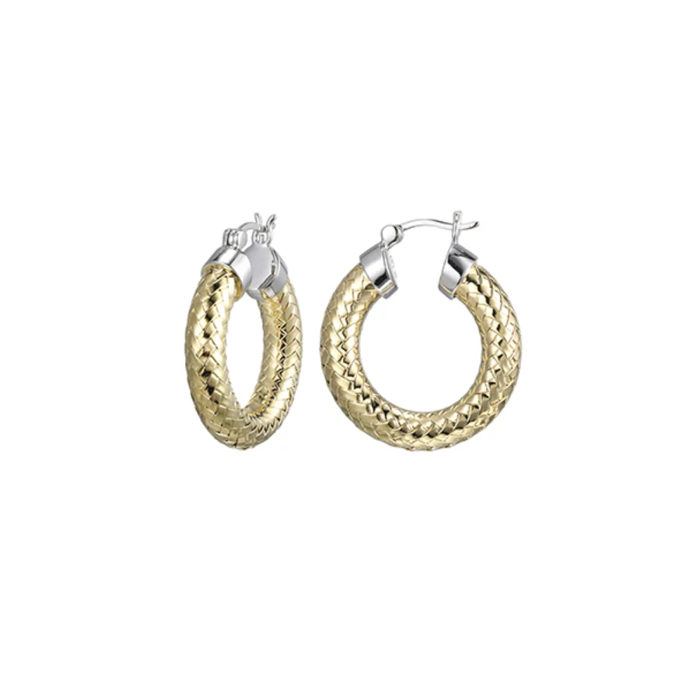 Charles Garnier Sterling Silver "New Mesh" 5mm Woven Tube 26mm Hoop Earrings - Silver and Gold