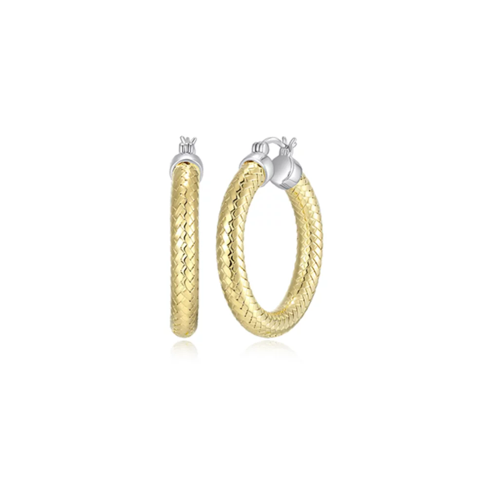 Charles Garnier Sterling Silver "New Mesh" 5mm Woven Tube 35mm Hoop Earrings - Silver and Gold