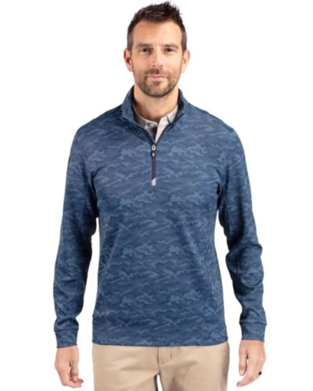 Pull-over Cutter & Buck Traverse Stretch Camo Print Eco à quart de zip pour hommes de grande taille.