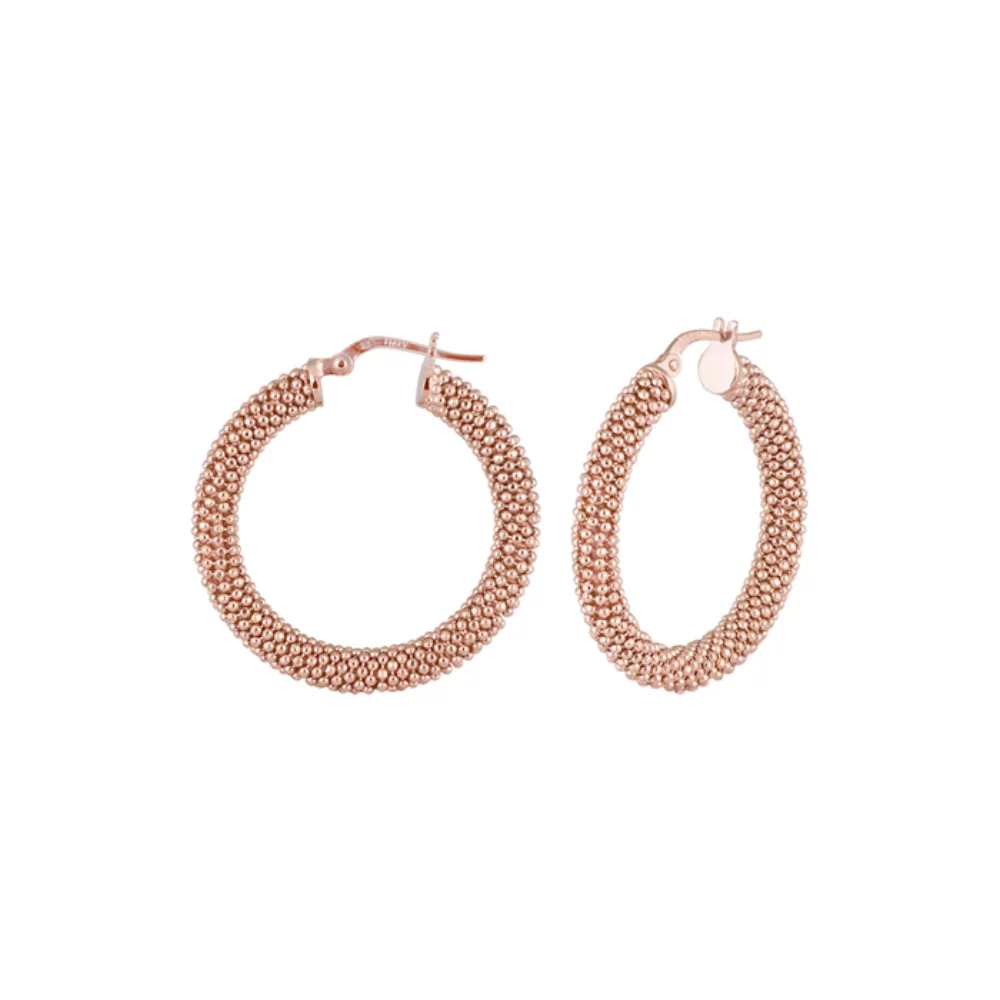 Italian Rose Gold Plated Sterling Silver Popcorn Hoop Earrings