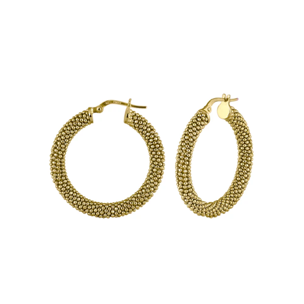 Italian Gold Plated Sterling Silver Popcorn Hoop Earrings