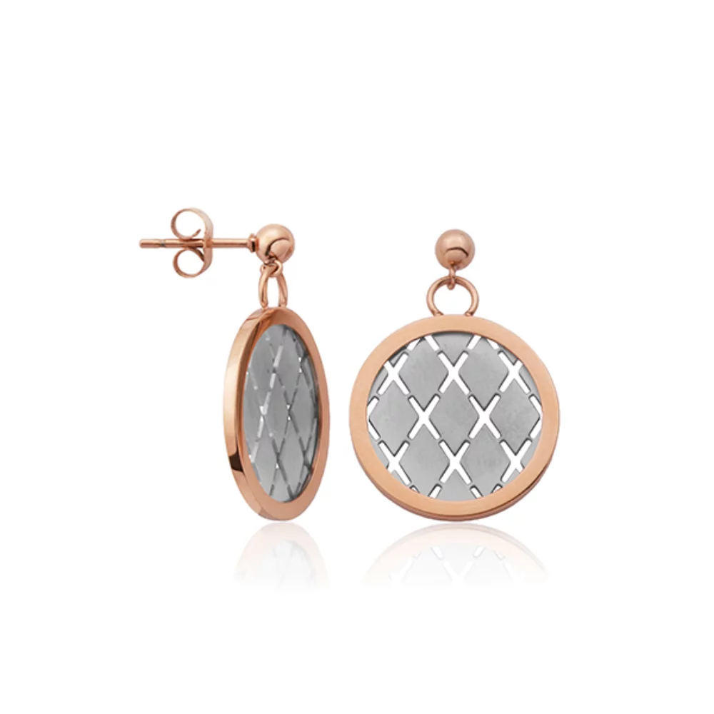 Boucles d'oreilles CJ Steelx Grid - Argent et Or Rose