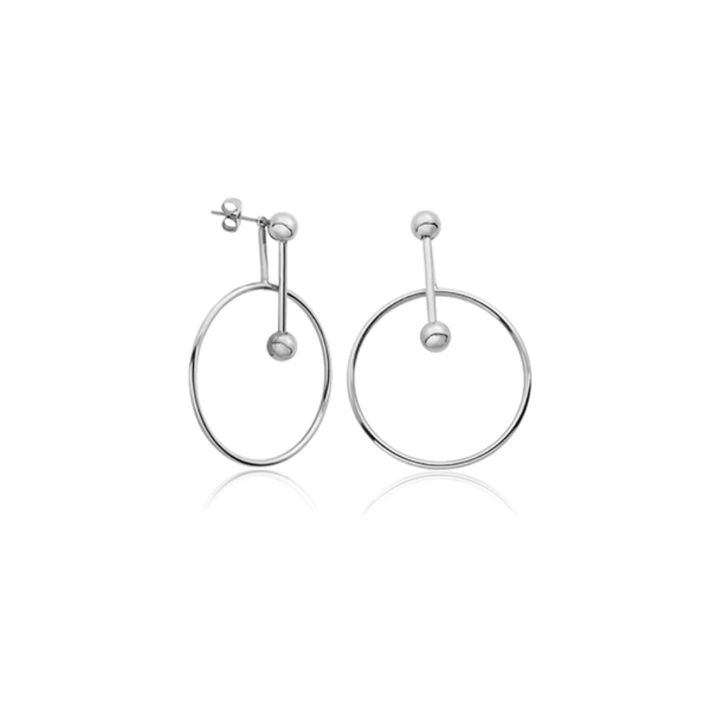 CJ Steelx Circle Bar and Ball Post Earrings - Silver