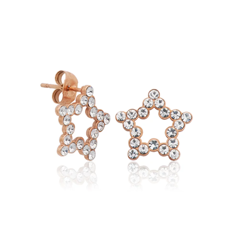 CJ Steelx IP Rose Crystal Star Stud Earrings