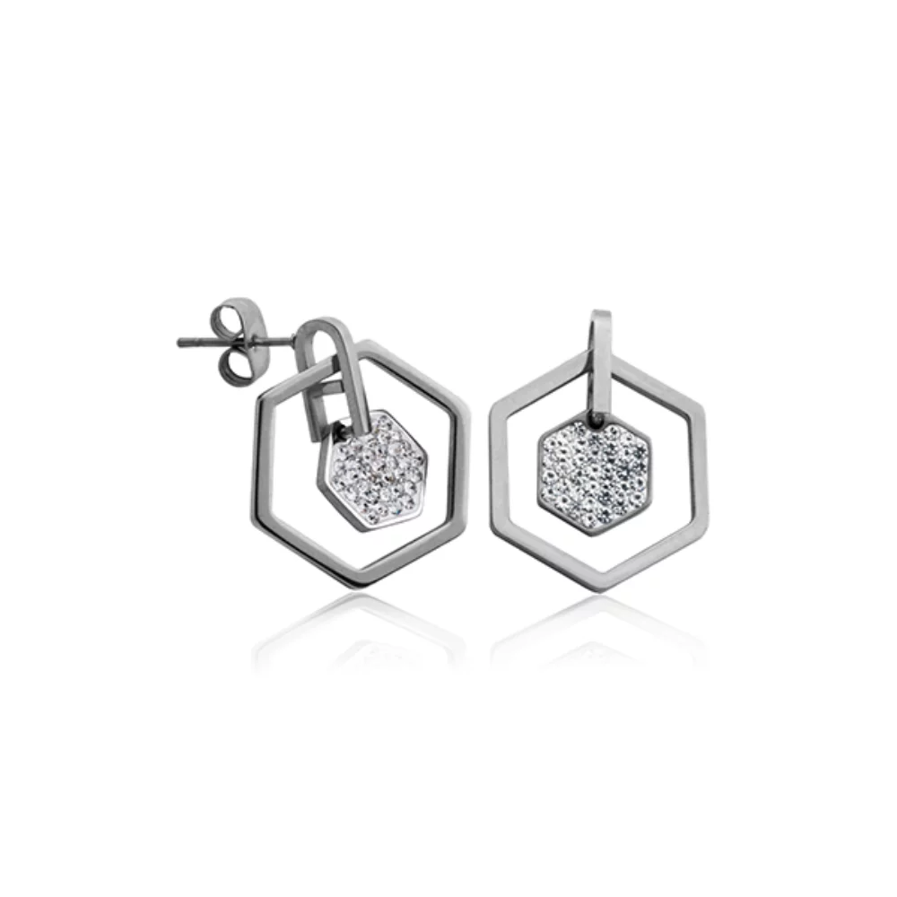 CJ Steelx Hexagon Earring with Preciosa Crystal