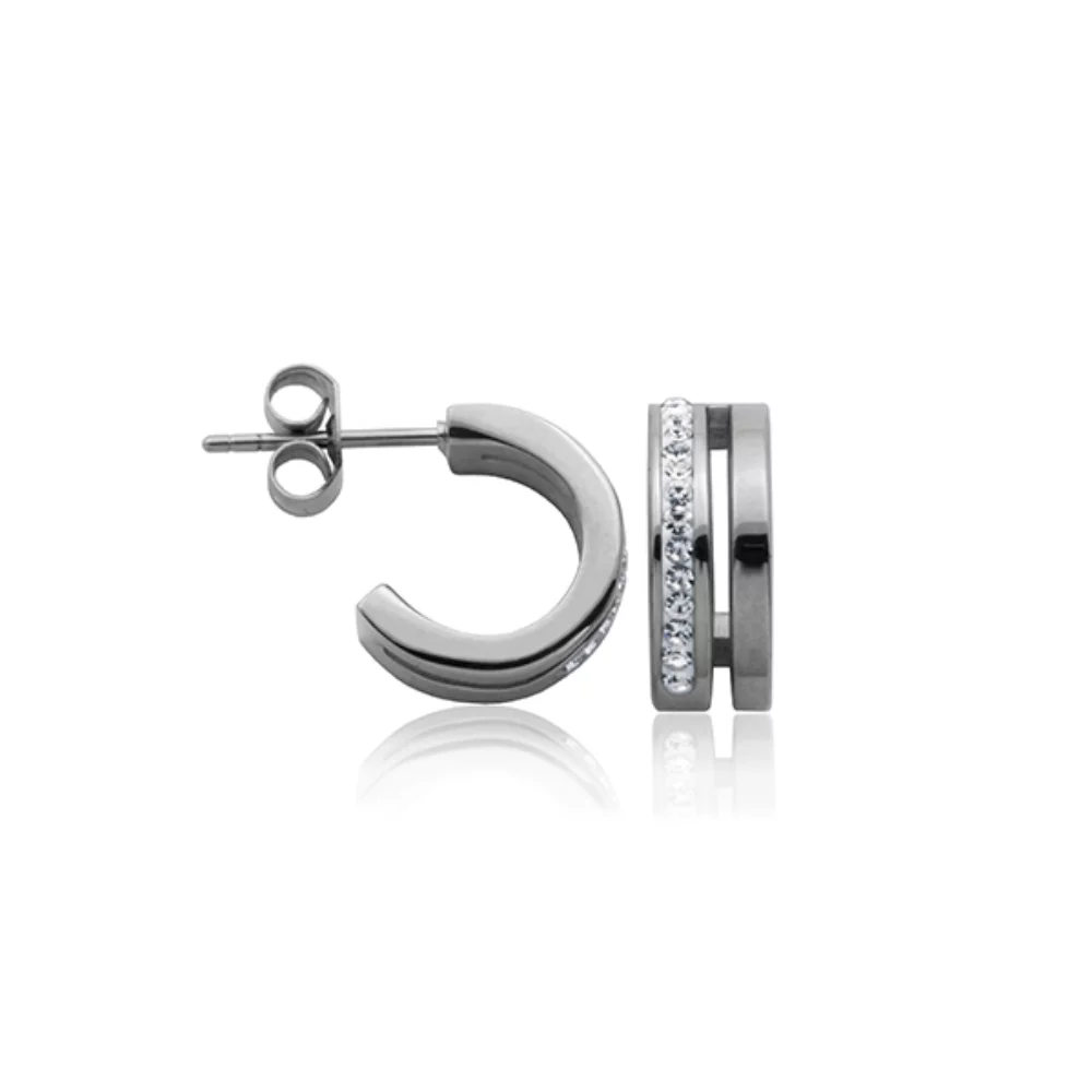 CJ Steelx Half Hoop Preciosa Crystal Earrings - Silver