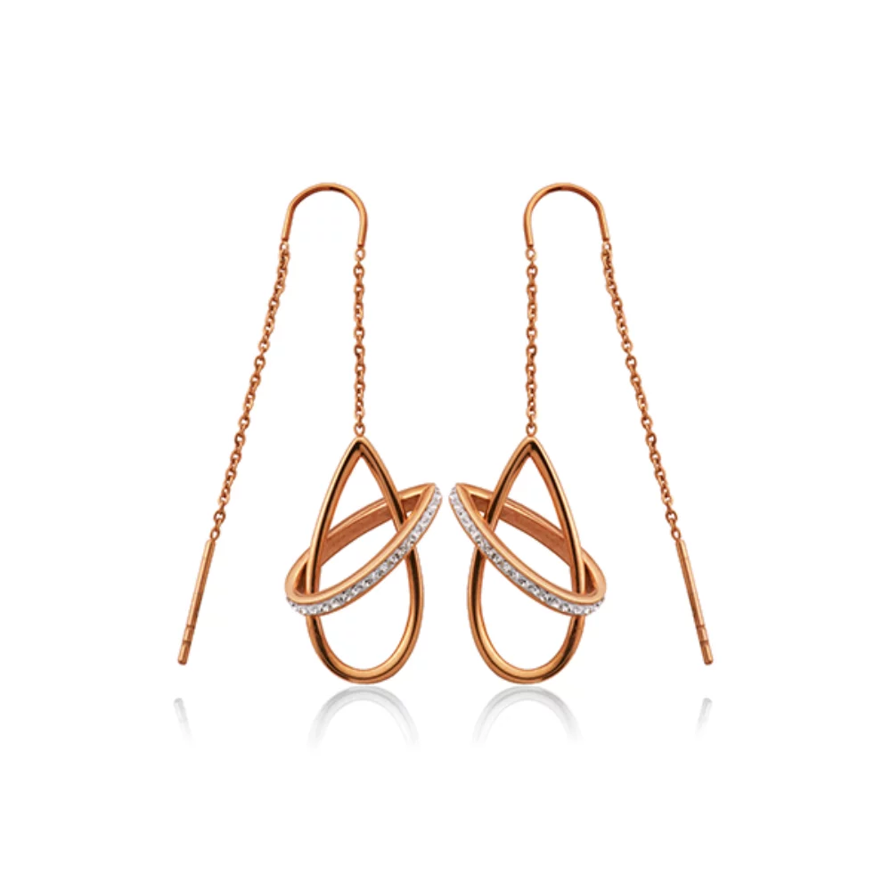 CJ Steelx Crystal "Orbit" Threader Drop Earrings - Rose Gold