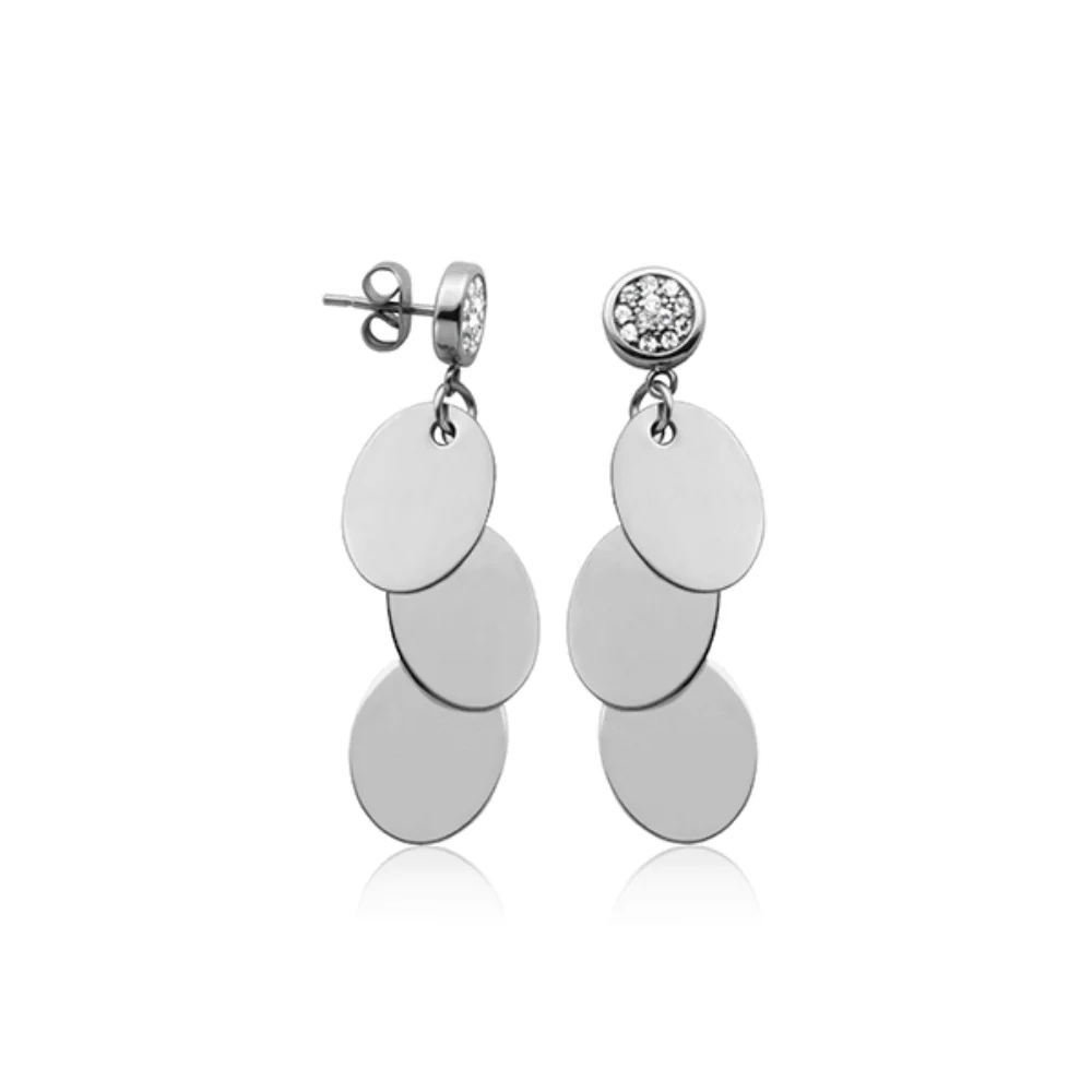 Boucles d'oreilles ovales en CZ à 3 couches en acier CJ Steelx - argent