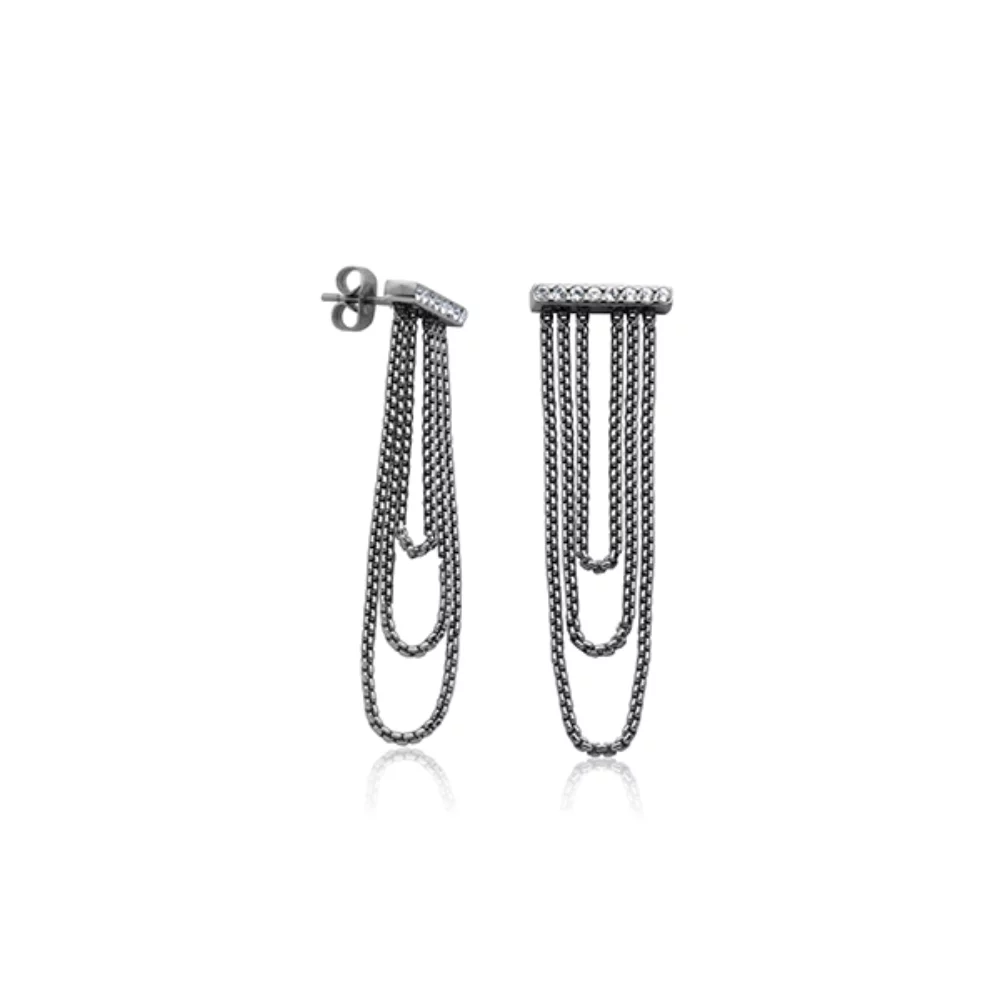 CJ Steelx "Skyfall" Tassel CZ Earrings - Silver