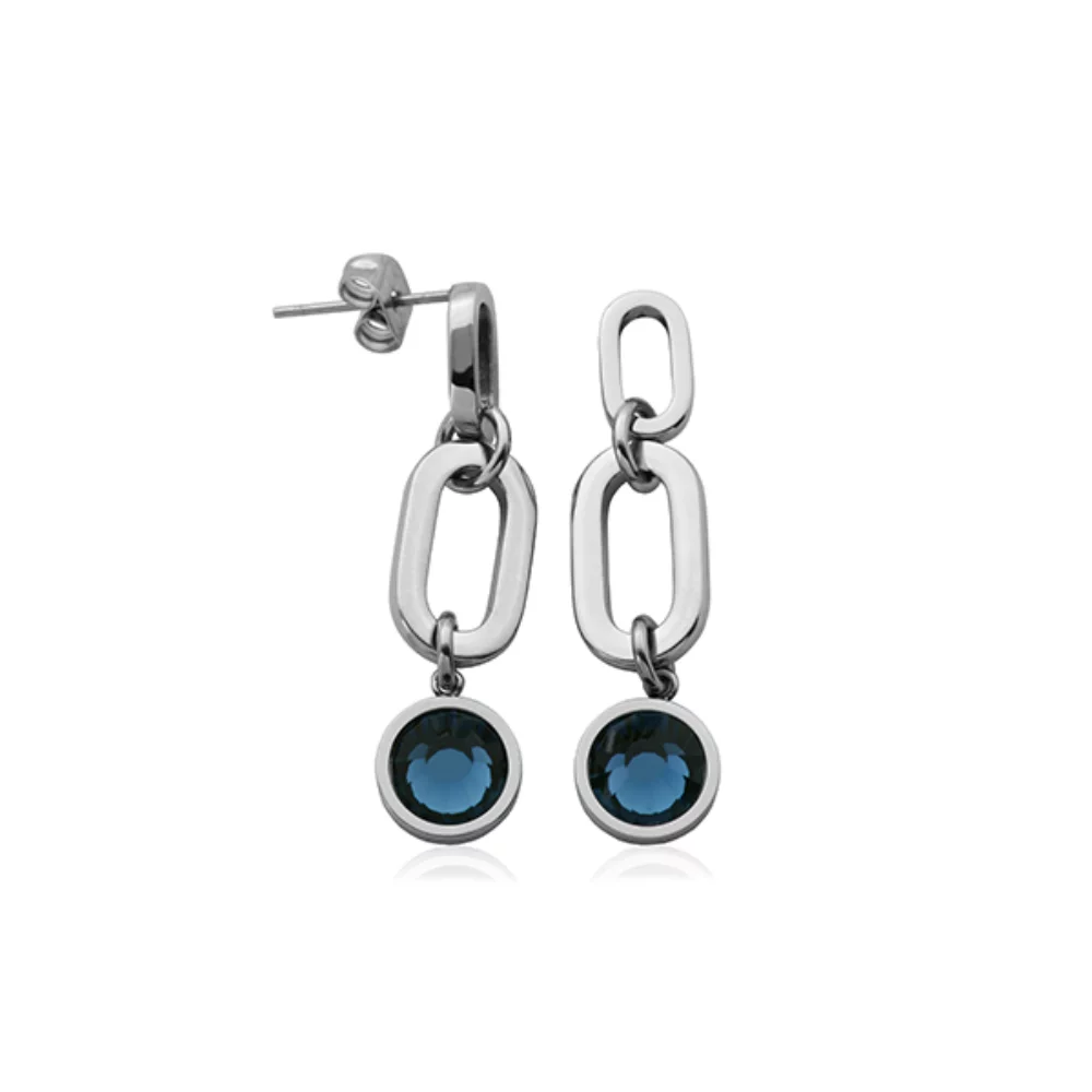 Boucles d'oreilles en acier inoxydable CJ Steelx Blue Crystal Link