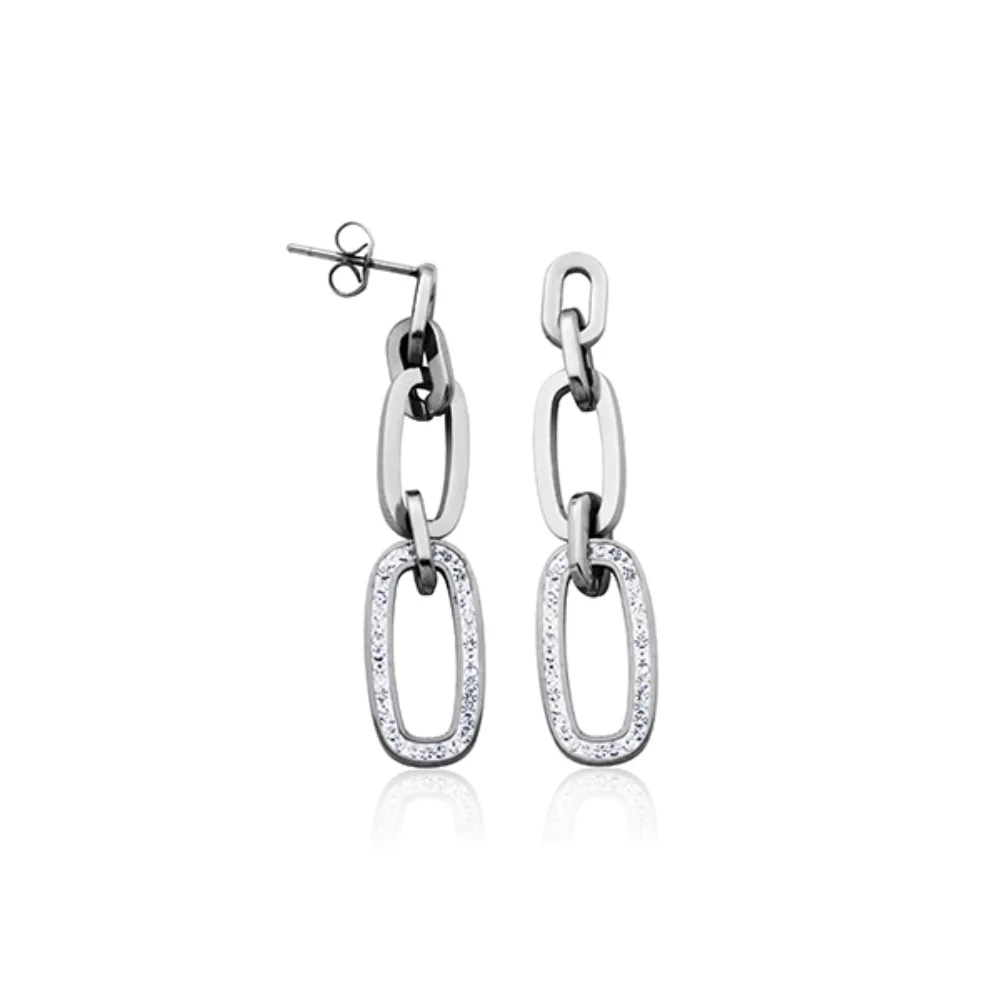 CJ Steelx Stainless Steel Link Earrings with Preciosa Accent