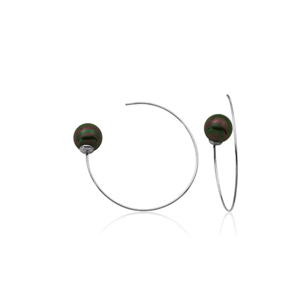 Boucles d'oreilles créoles coulissantes en acier inoxydable perle grise CJ Steelx