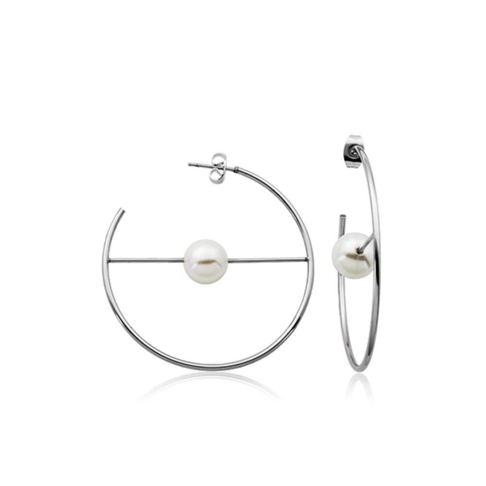 CJ Steelx Pearl Bar Hoop Earrings in Stainless Steel