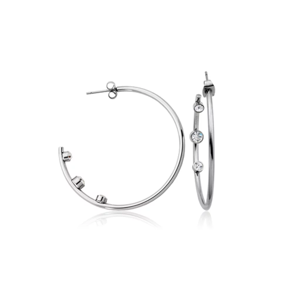 Boucles d'oreilles créoles en acier inoxydable avec cristaux Preciosa CJ Steelx