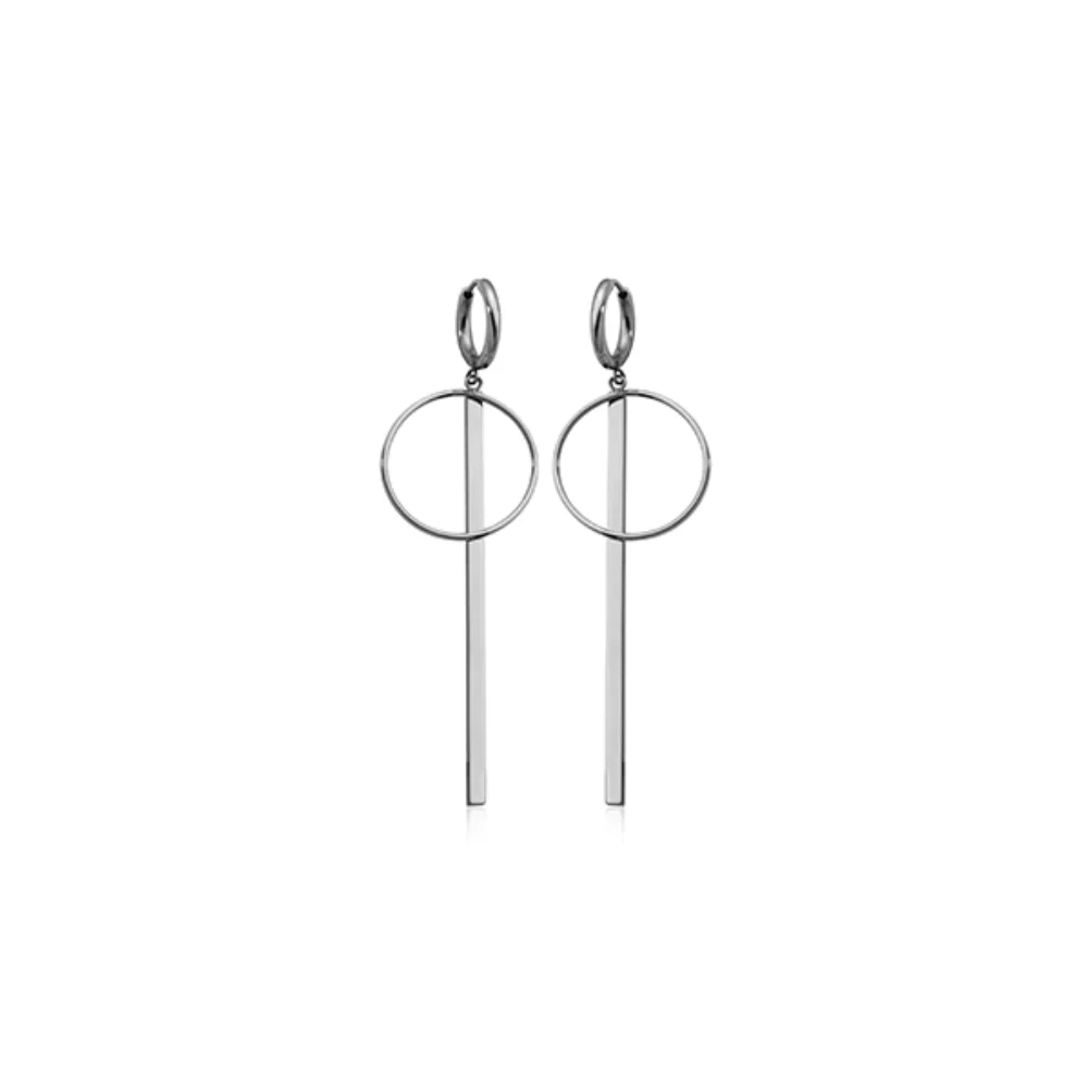CJ Steelx Bar Disc Huggie Stainless Steel Earrings