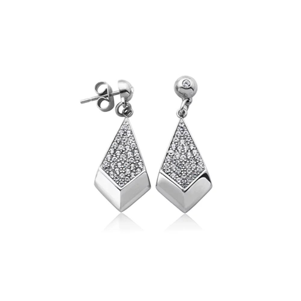 Boucles d'oreilles en acier inoxydable en forme de diamant CJ Steelx avec zircone cubique.