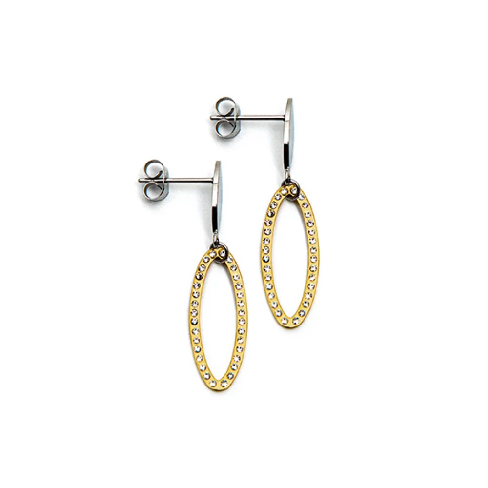 CJ Steelx Two Tone Oval Stainless Steel Crystal Earrings