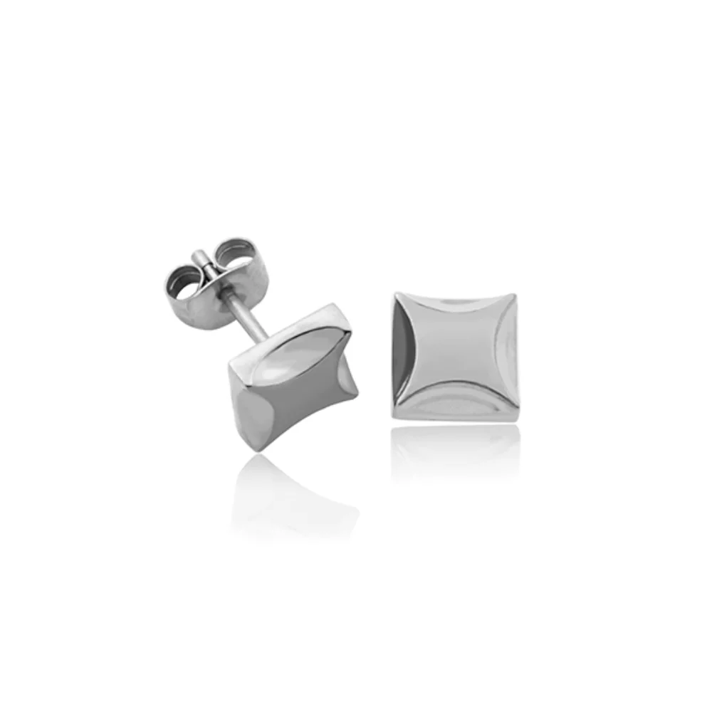 CJ Steelx 8mm Square Diamond Cut Stainless Steel Earrings