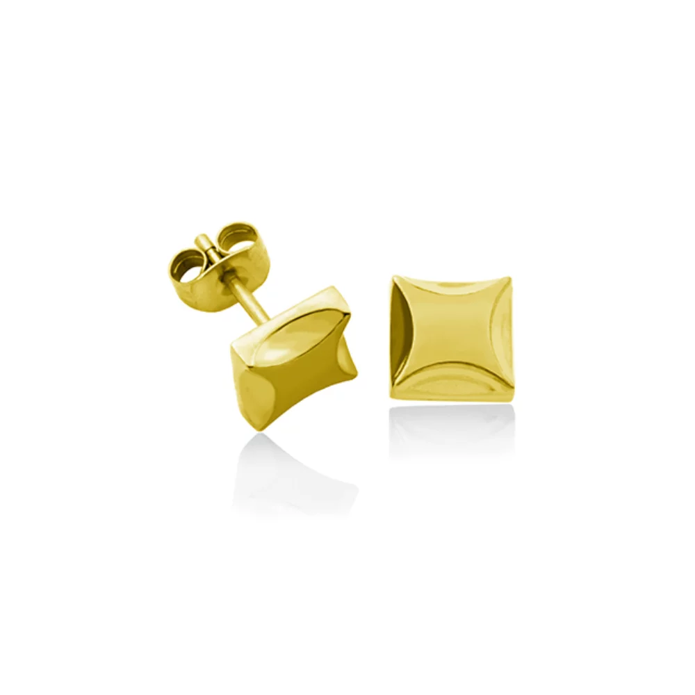 Boucles d'oreilles en acier inoxydable CJ Steelx 8mm IP Gold Square Diamond Cut
