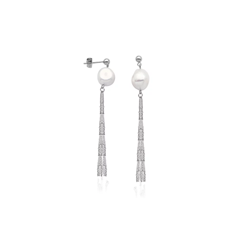 CJ Steelx Genuine Pearl tassel Earrings