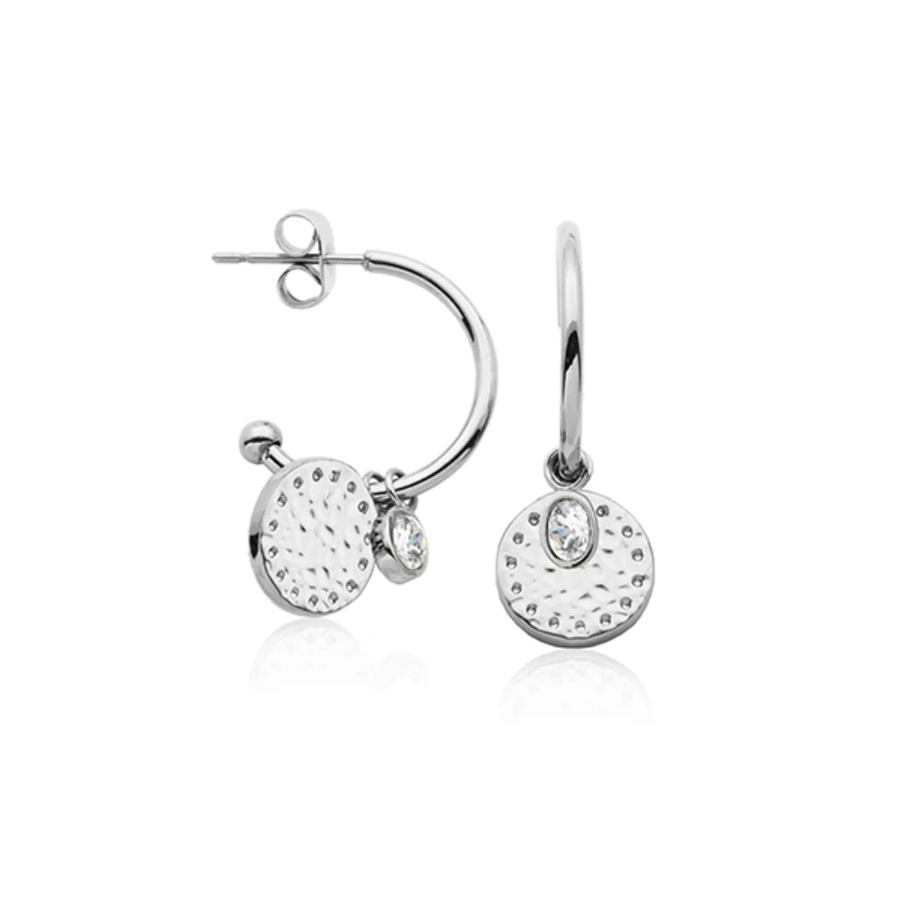CJ Steelx Disc and Clear Crystal Hoop Earring