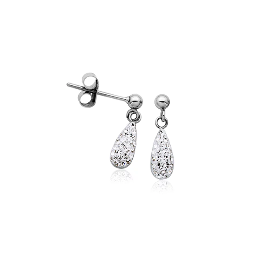 CJ Steelx Tear Drop Earrings with Micropave Crystal - Silver