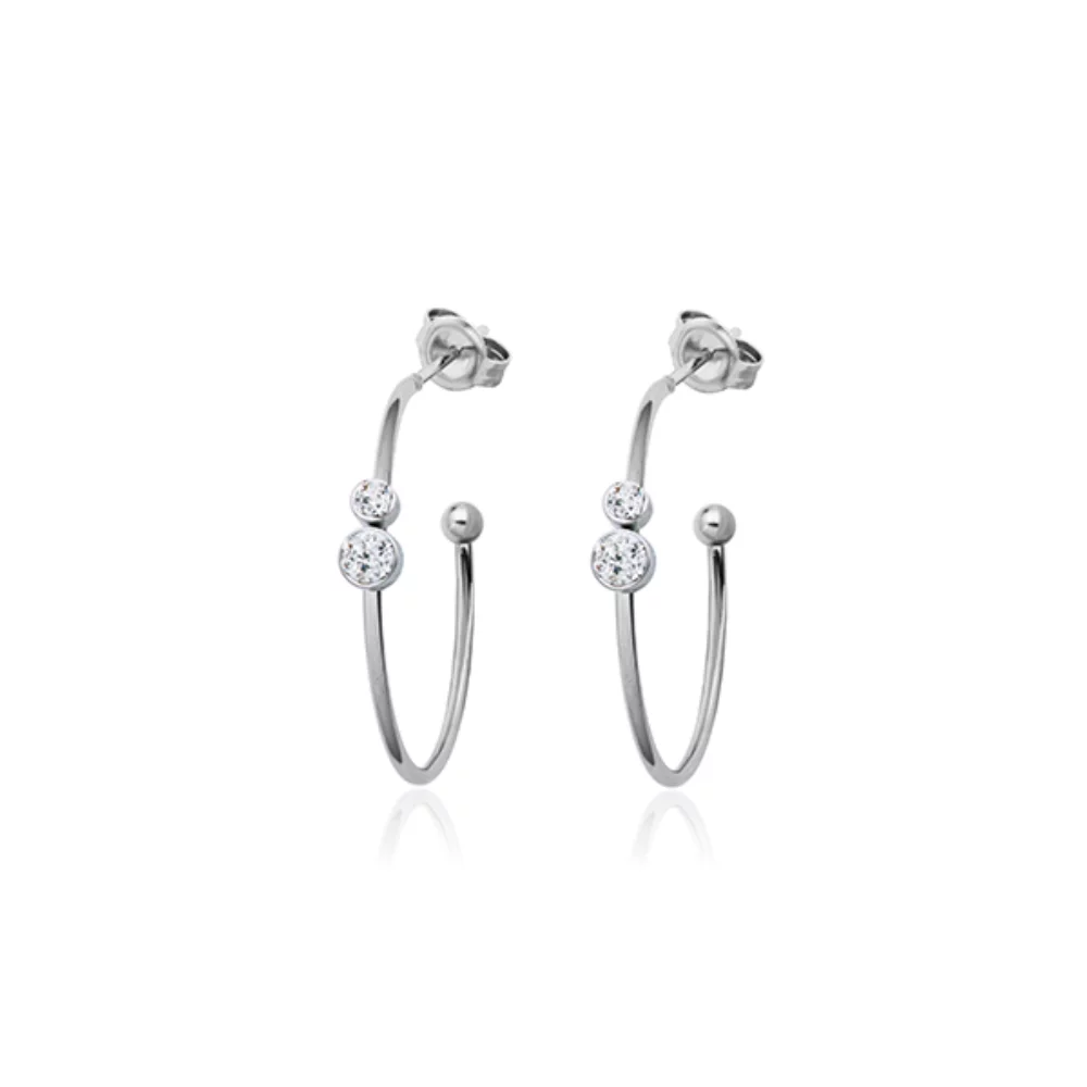 CJ Steelx 26mm Open Hoop Earrings with Micro Pave Crystals - Silver