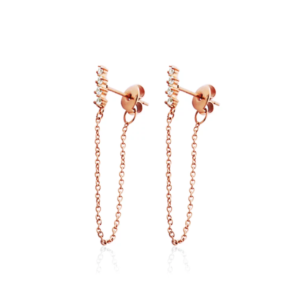 CJ Steelx CZ Bar and Chain Earrings - Rose Gold