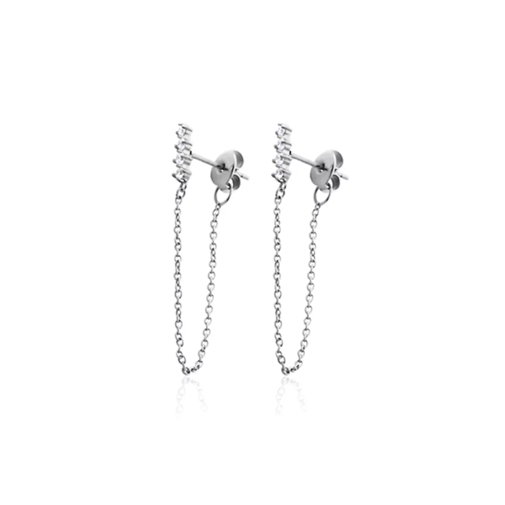 CJ Steelx CZ Bar and Chain Earrings - Silver