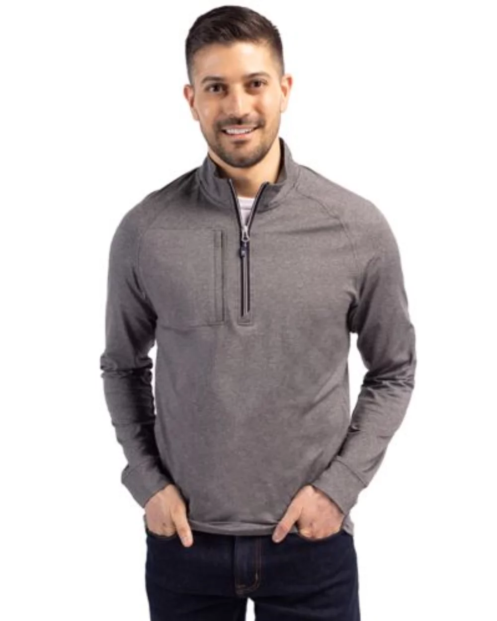Pull à quart de zip pour homme en tricot écologique Cutter & Buck Adapt Heather
