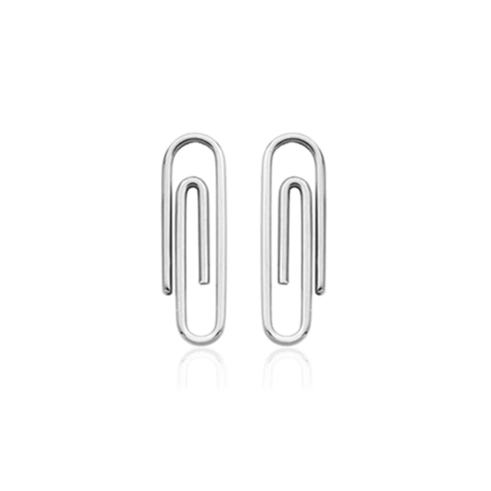 CJ Steelx Paperclip Stud Earrings - Silver