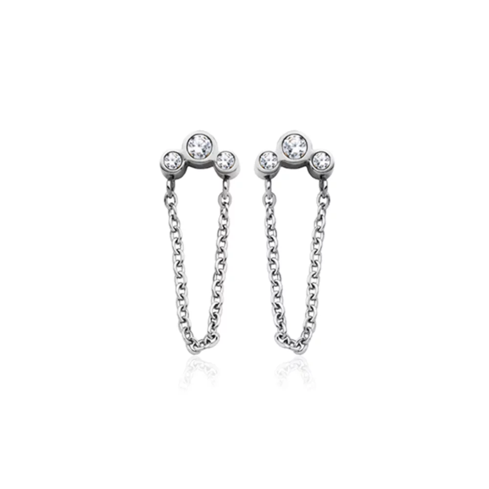 CJ Steelx Bezel Crystal Chain Earrings - Silver