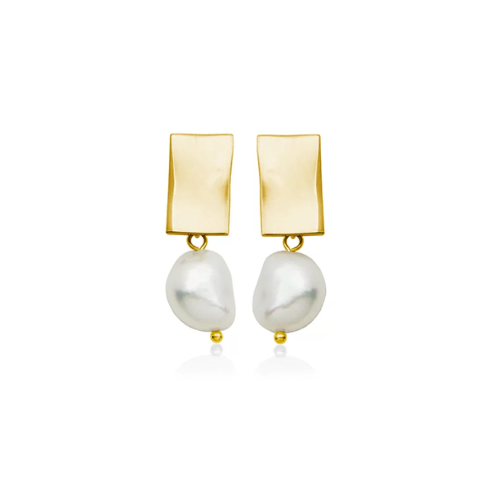 CJ Steelx Fresh Water Pearl Earrings - Gold