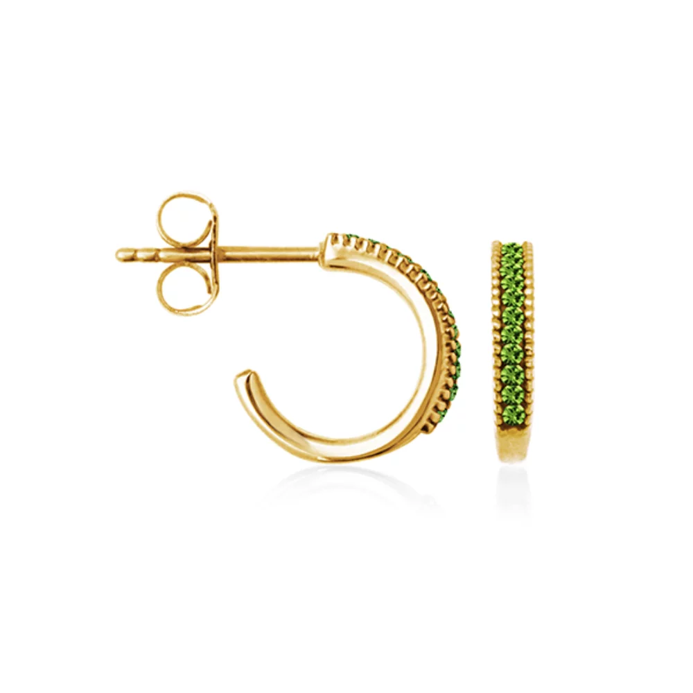 CJ Steelx "August" Peridot Crystal Huggie Hoop Earrings - Light Green