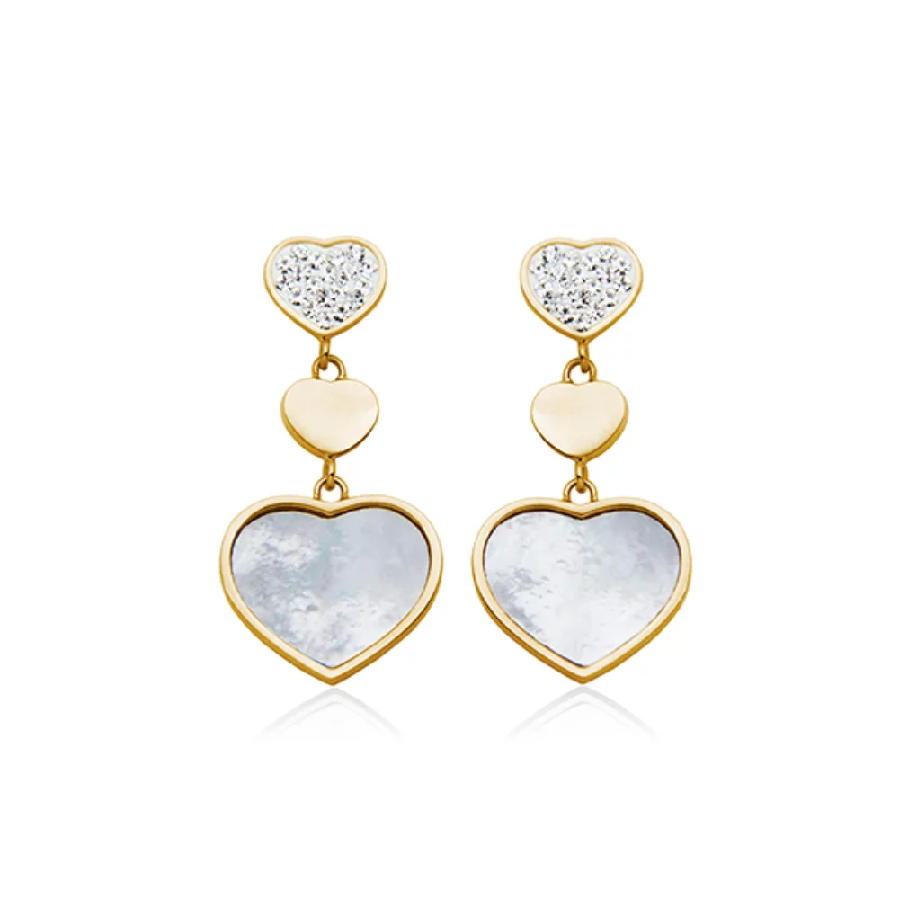 Valentine's Day CJ Steelx Mother of Pearl and Crystal Heart Earrings - Gold