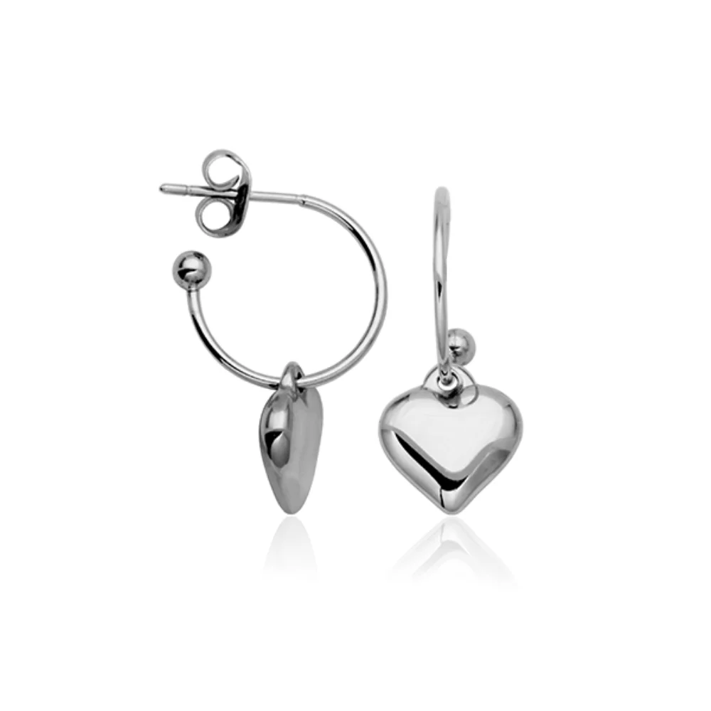 CJ Steelx 15mm Puffy Heart Open Hoop Earrings - Silver