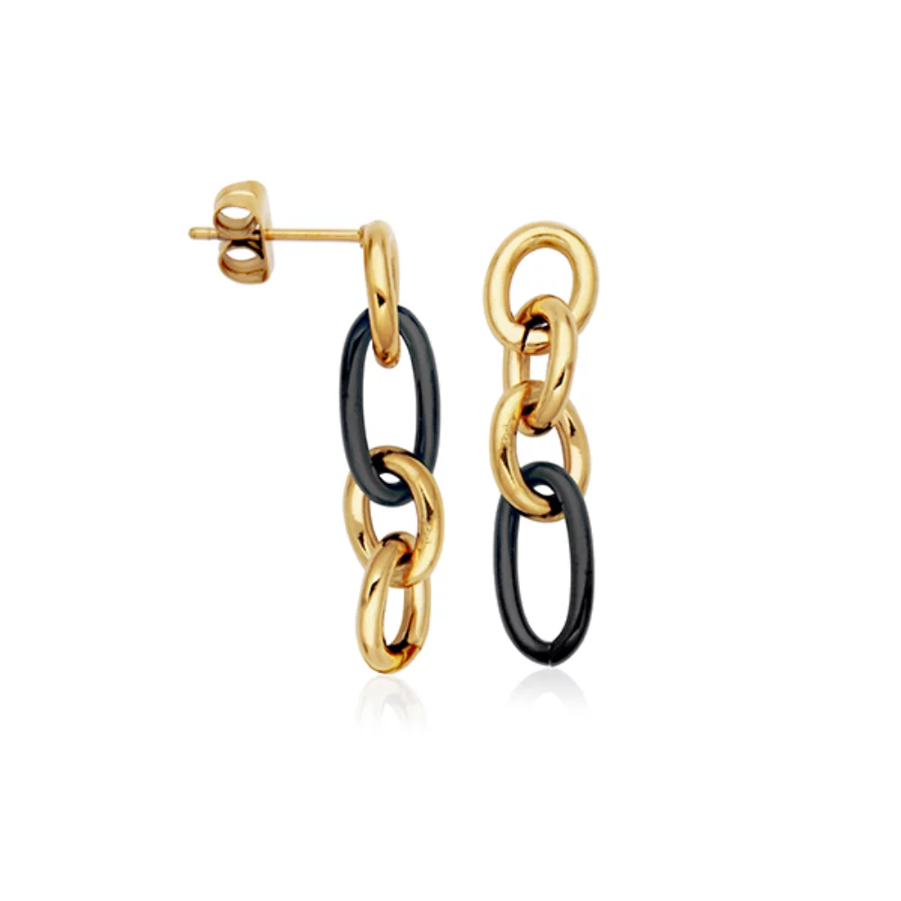 CJ STEELX 7.5mm Cable Chain Link Earrings - Gold and Black